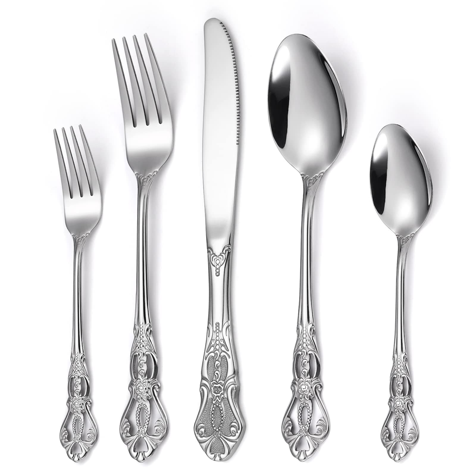 Gorgeous Retro Royal Silverware Set For 8,OIULO 18/0 Stainless Steel 40-Piece