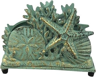 Hampton Nautical Antique Bronze Cast Iron Seashell Napkin Holder 7 Inch - Seashell Decoration - Beach Kitchen Decorating