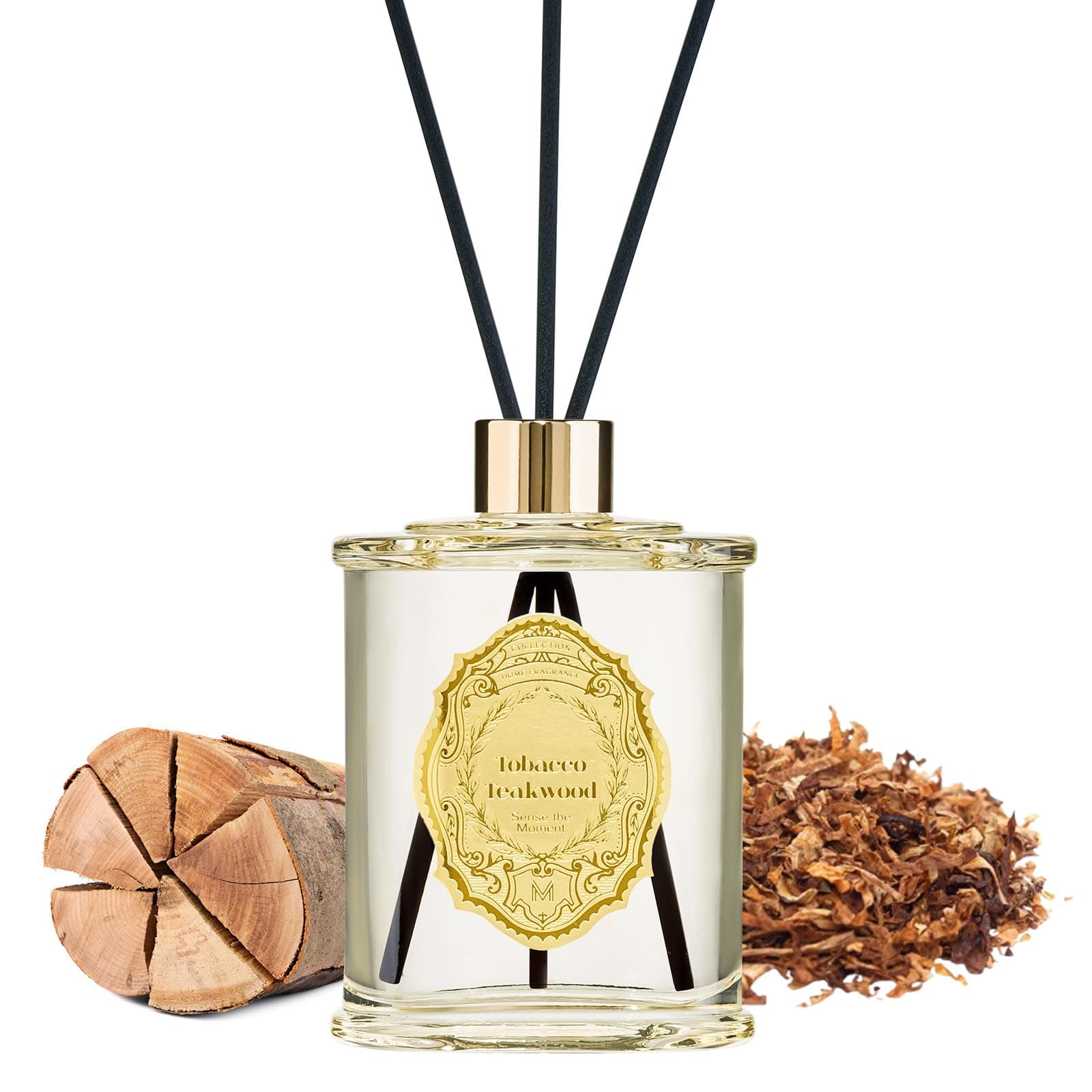 M&SENSE 8.4 oz Large Reed Diffuser for Home |Tobacco Teakwood Scent Home Oil Diffuser with Sticks | for Bedroom Bathroom Living Room Neutralize Odors