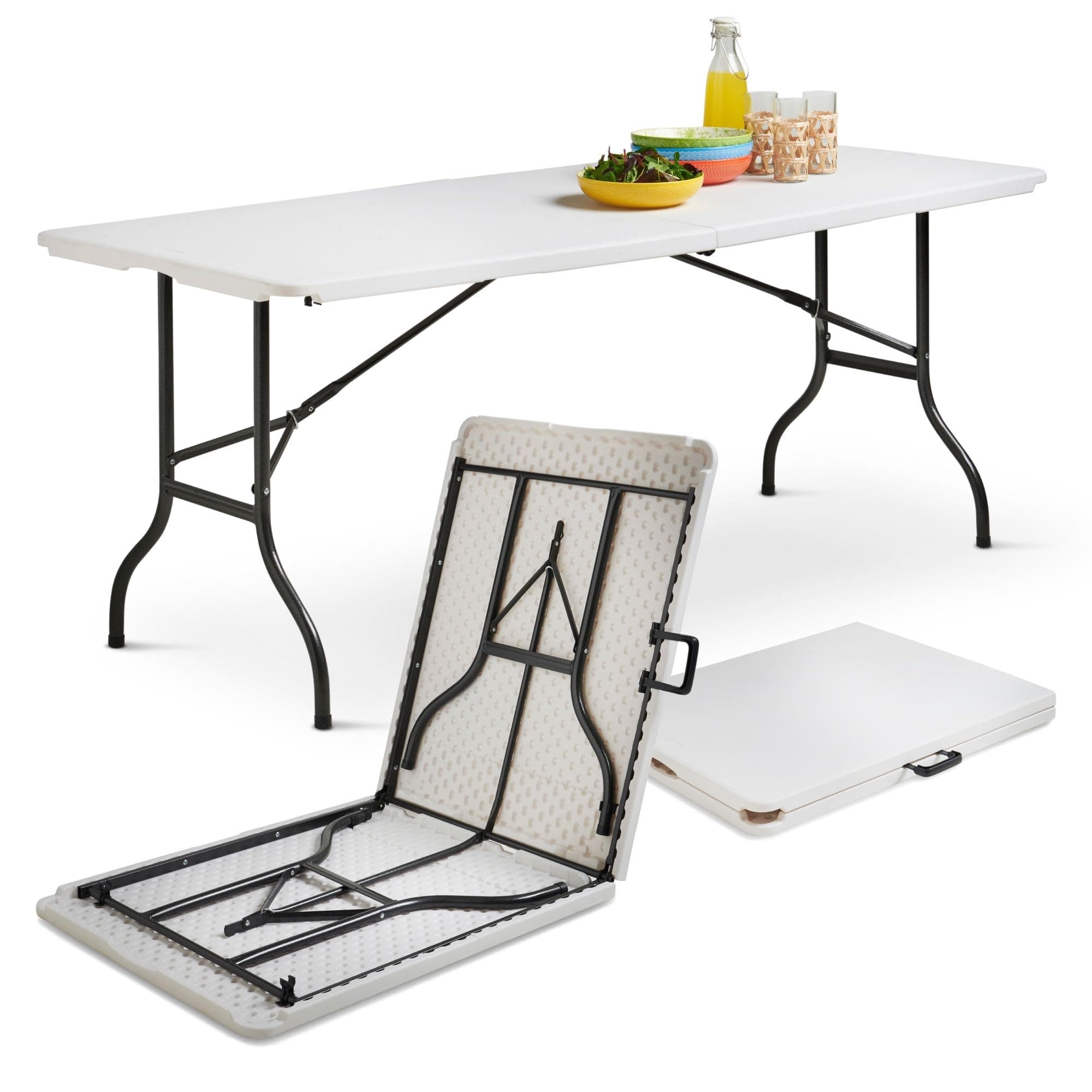 Silver & Stone Heavy Duty Folding Table (6ft/1.8 Metres) Catering Camping Trestle Table for BBQ Picnic Party with Carrying Handle