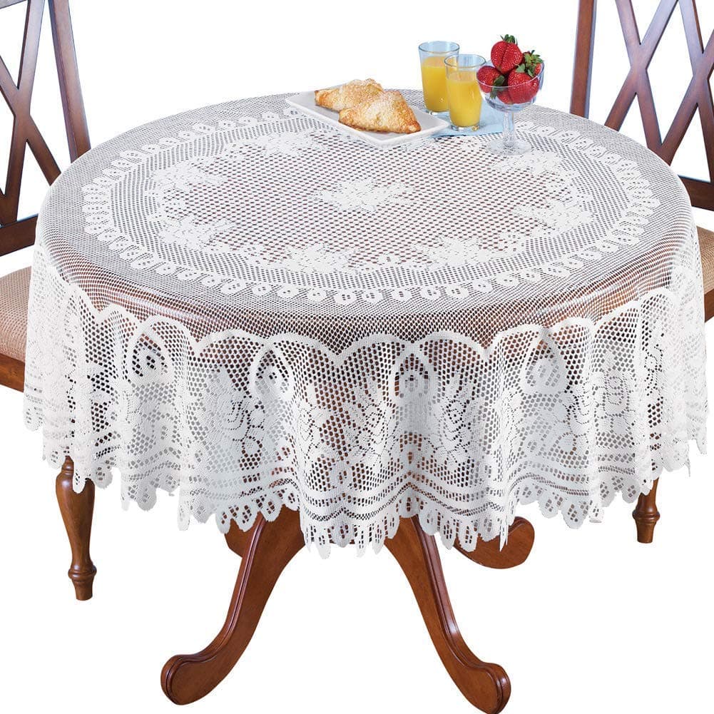 Lace Floral Tablecloth, Round White (70")
