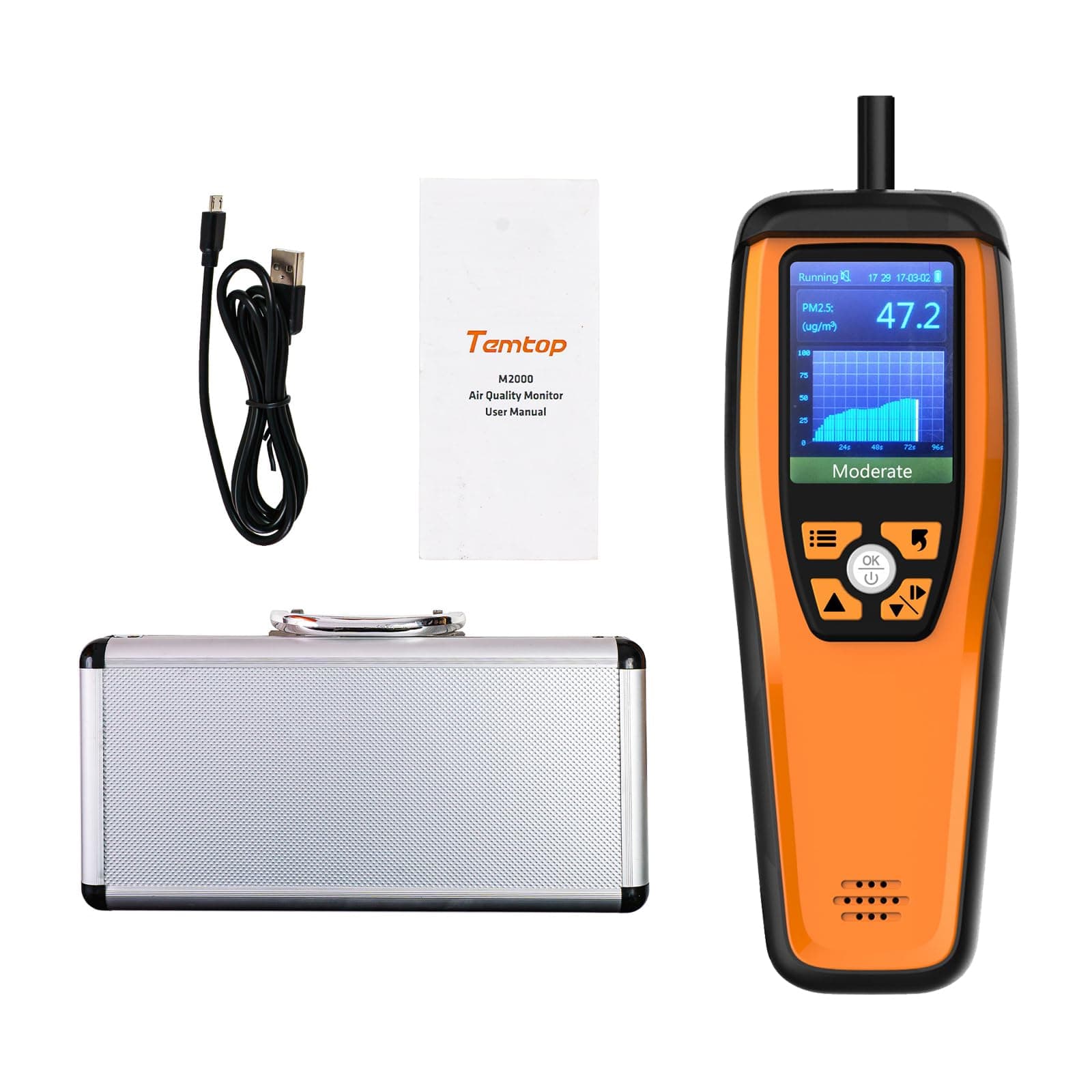 - Temtop Advanced Air Quality Monitor for CO2, PM2.5, PM10, with Audio Alarm, Temp & Humidity Insights, Plus Data Export for in-Depth Analysis, M2000C 2ND