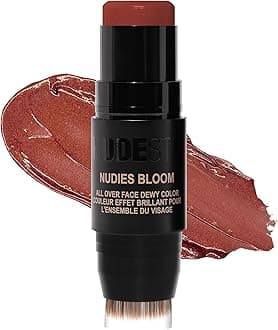 Nudies Bloom All Over Dewy Color – 3-in-1 Cream Blush Stick for Cheeks, Eyes & Lips with Built-In Brush | Sheer, Glossy Finish | Vegan, Long-Wear, Multi-Use Makeup