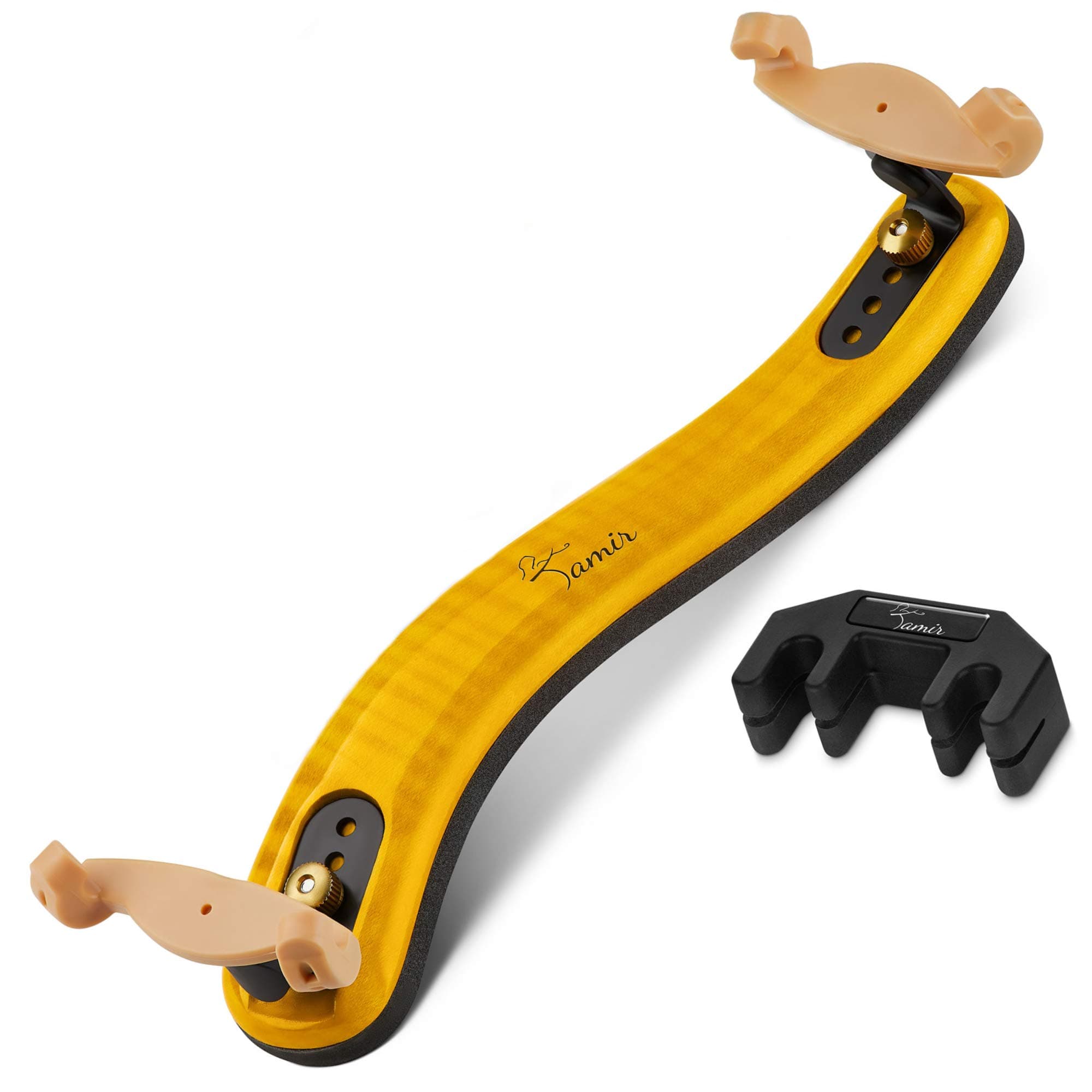 Adjustable Violin Shoulder Rest for 3/4 & 4/4 Violin – Maple Wood Shoulder Mount with Silicone Feet & Foam Padding for Shoulder Support – Professional Height & Width Customizable Violin Rest by Tamir