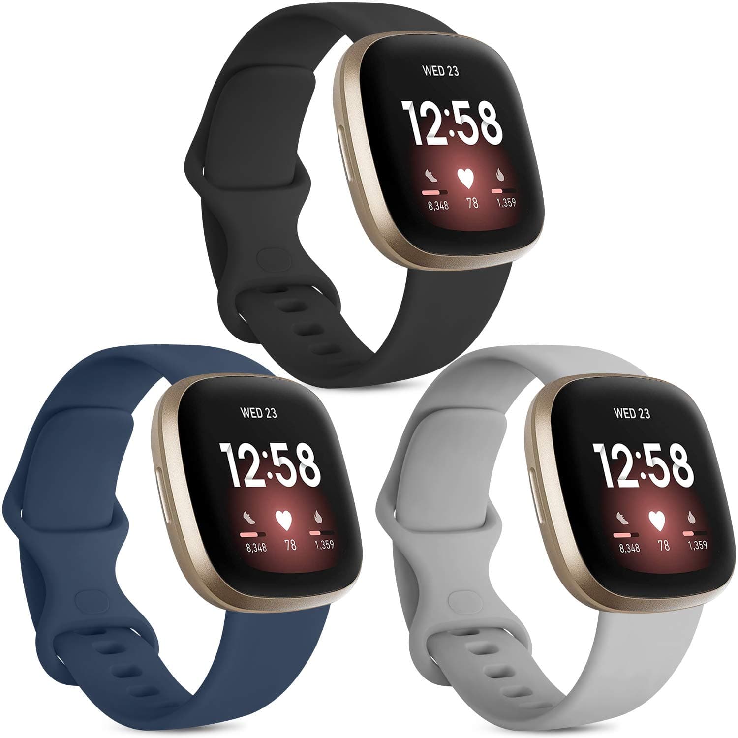 [3 Pack] Strap Compatible for Fitbit Versa 3 / Versa 4 /Sense 2 Straps, Soft Silicone Replacement Strap for Fitbit Sense Smart Watch