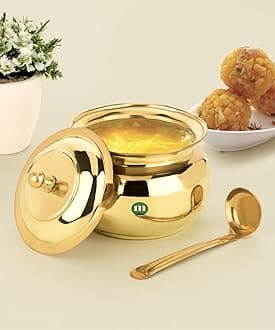 Premium 300ml Brass Ghee Pot with Lid & Spoon – Classic Design for Ghee, Oils, and Kitchen Storage – Durable, Elegant, and Eco-Friendly Ghee Container For Kitchen