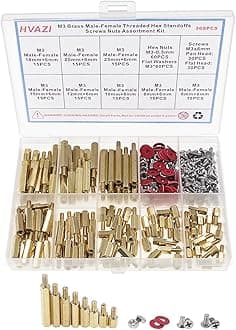 M3 Brass Male-Female Threaded Hex standoffs spacers(Female Lengths:6mm to 25mm),Stainless Steel Screws,Nuts,Flat washers Assortment kit