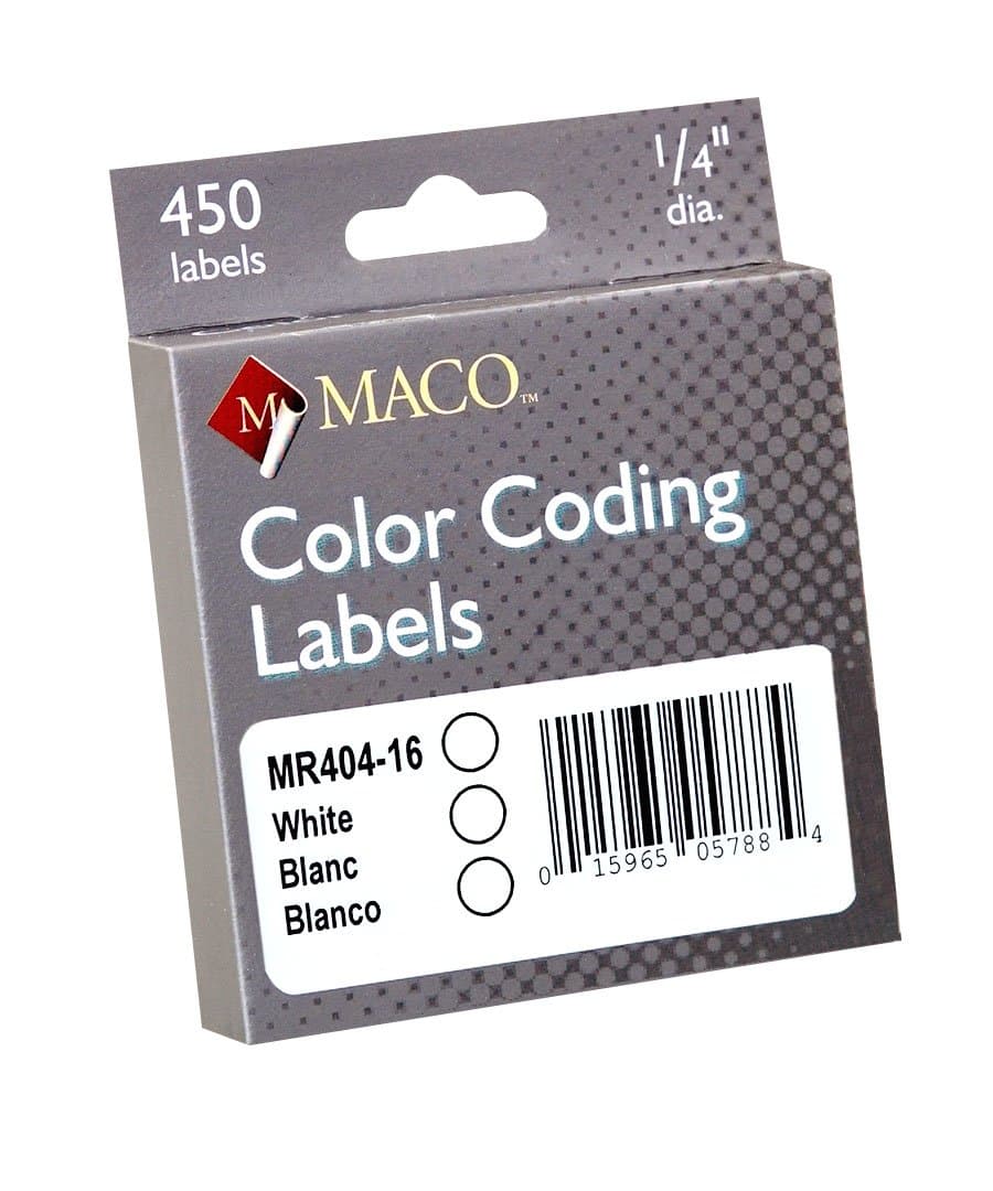 MACO White Round Color Coding Labels, 1/4 Inches in Diameter, 450 Per Dispenser Box (MR404-16)