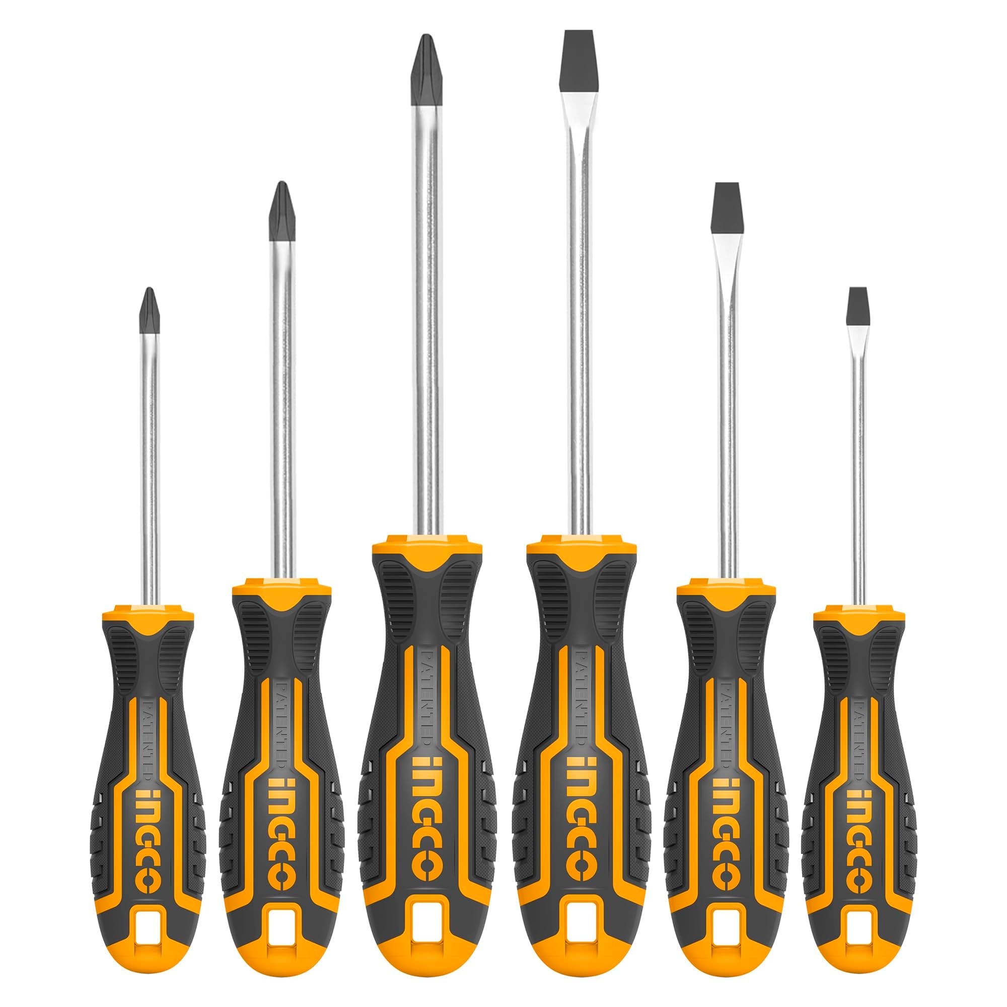 6 pcs Screw Driver Tool Set Kit, CR-V Screwdriver Set for DIY Household Repair, INGCO Design Handle, CR-V Round Blade Material