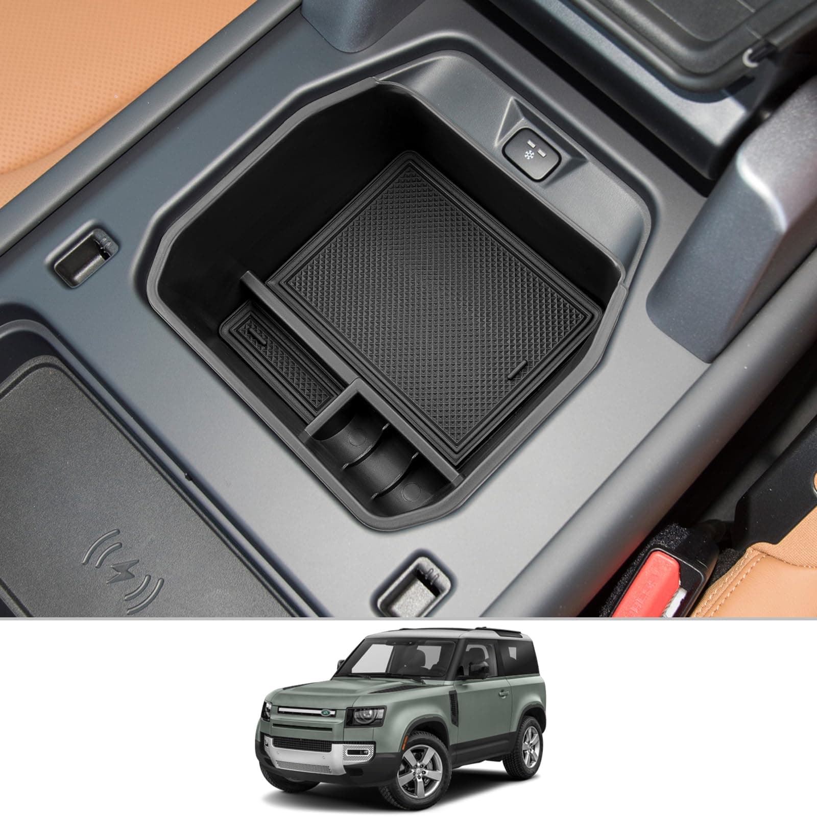 CDEFG for Land Rover Defender Console Organizer: Center Console Insert ABS Black Material Armrest Organizer Tray Secondary Storage Box Compatible with 2020 Land Rover Defender 90 110 Accessories