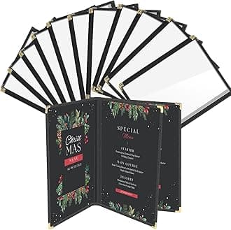 Flexzion Menu Cover 8.5x11 inch Black (12 Pack) Triple Fold Book Style Holder with 3 Page 6 View Protective Corner For Restaurant Hotel Deli Cafes Bars Pubs