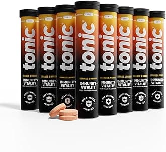 Tonic Health Daily Immunity Tablets - 4-in-1 Effervescent Multivitamins, Minerals & Phytonutrients - Vitamin D, Vitamin C and Zinc - Vegan, No Sugar- Max Strength Tablets, Orange & Mango, 160 Count