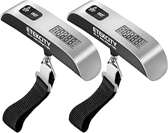Etekcity Luggage Scale, Digital Weight Scales for Travel Accessories Essentials , Portable Handheld Scale with Temperature Sensor, Rubber Paint, 110 Pounds, Battery Included, 2 Pack