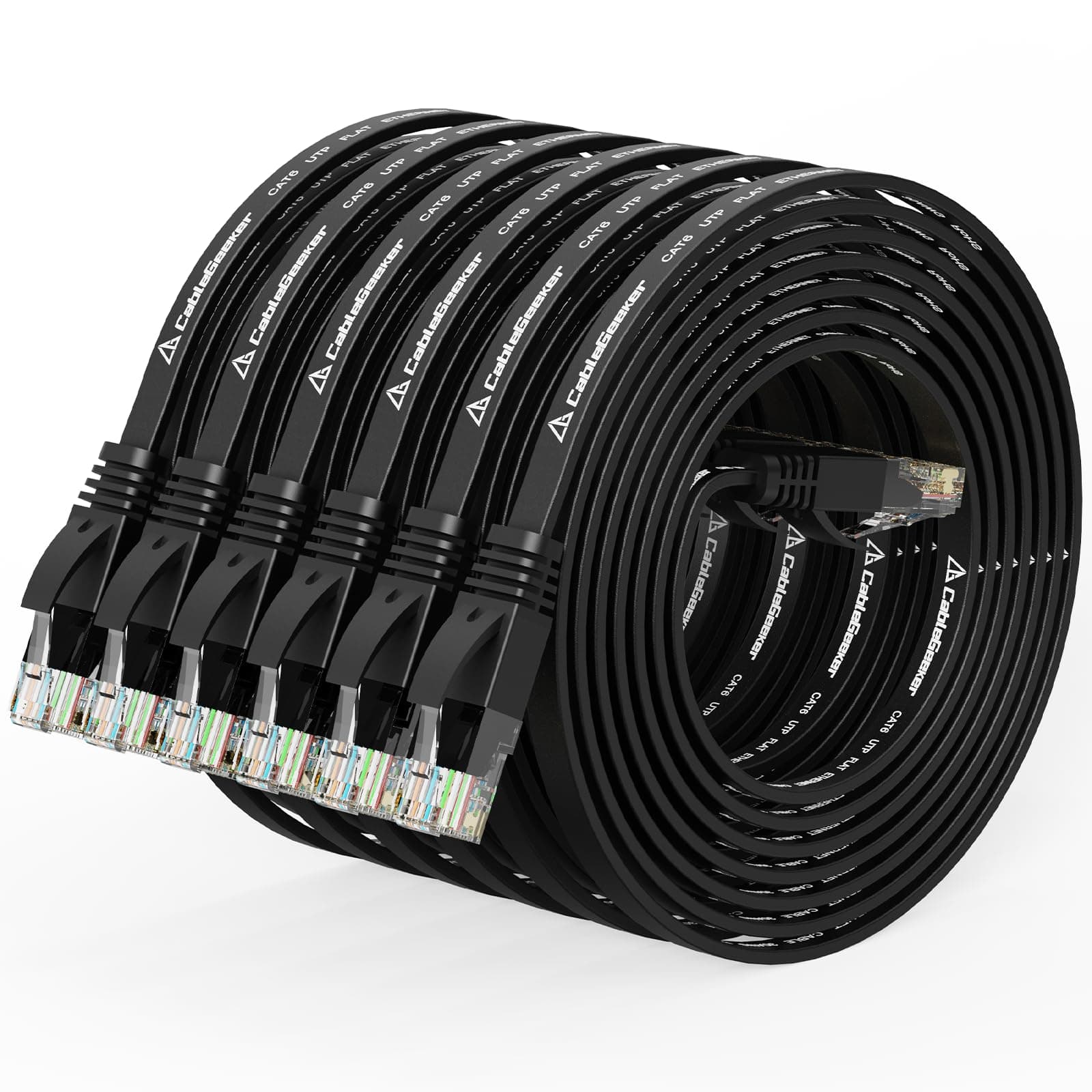 Cat 6 Ethernet Cable 5ft (6 Pack) (at a Cat5e Price but Higher Bandwidth) Flat Internet Network Cables - Cat6 Ethernet Patch Cable Short - Black Computer LAN Cable with Snagless RJ45 Connectors