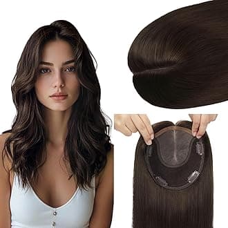 HAIR Toppers for Women Real Human Hair 6x7 inch 150 Density Base 14 inch 65 grams darkest brown Human Hair Topper for Women with Thinning Hair(#2 14inch)
