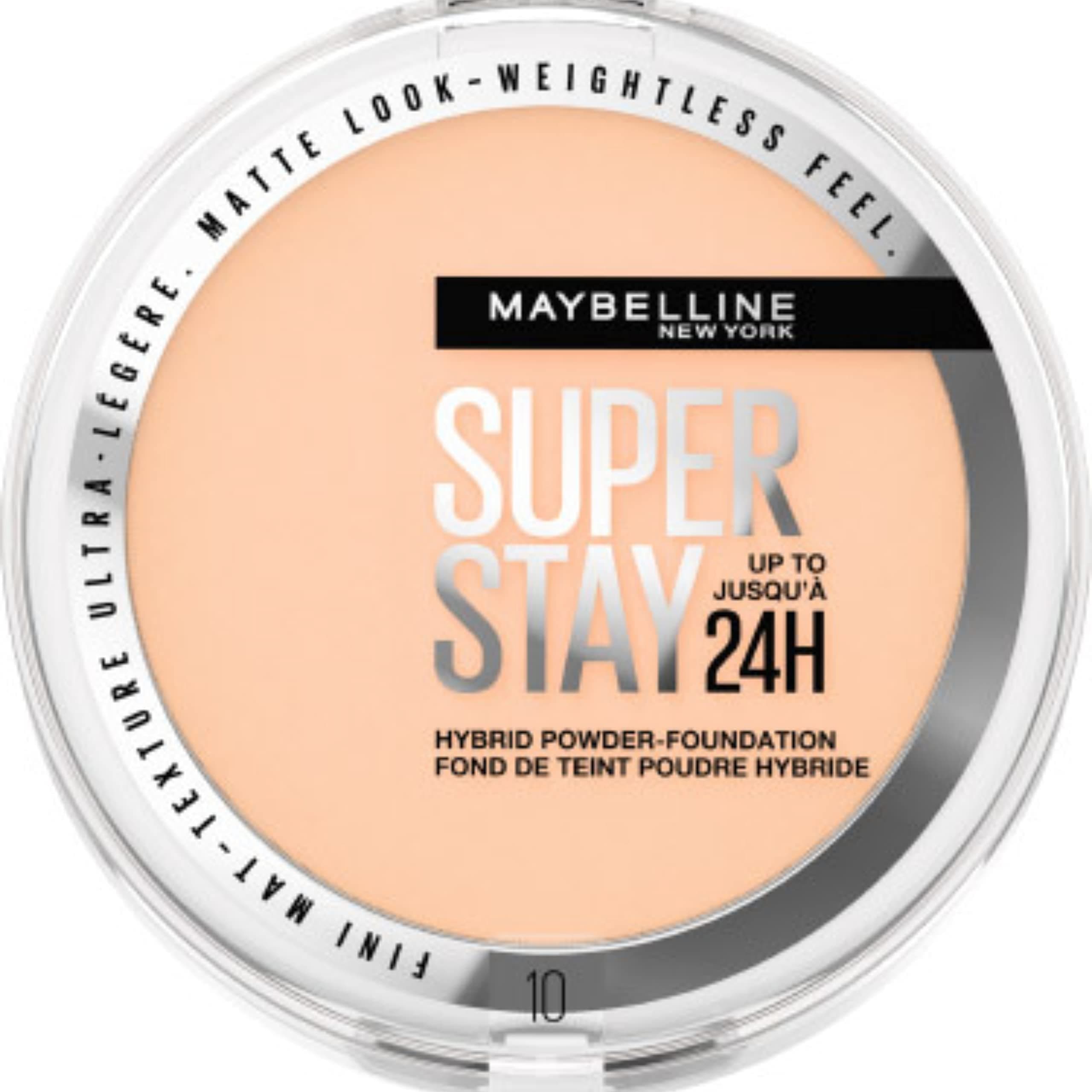Maybelline Powder Foundation, Long-lasting 24H Wear, Medium to Full Coverage, Transfer, Water & Sweat Resistant, SuperStay 24H Hybrid Powder Foundation, 10