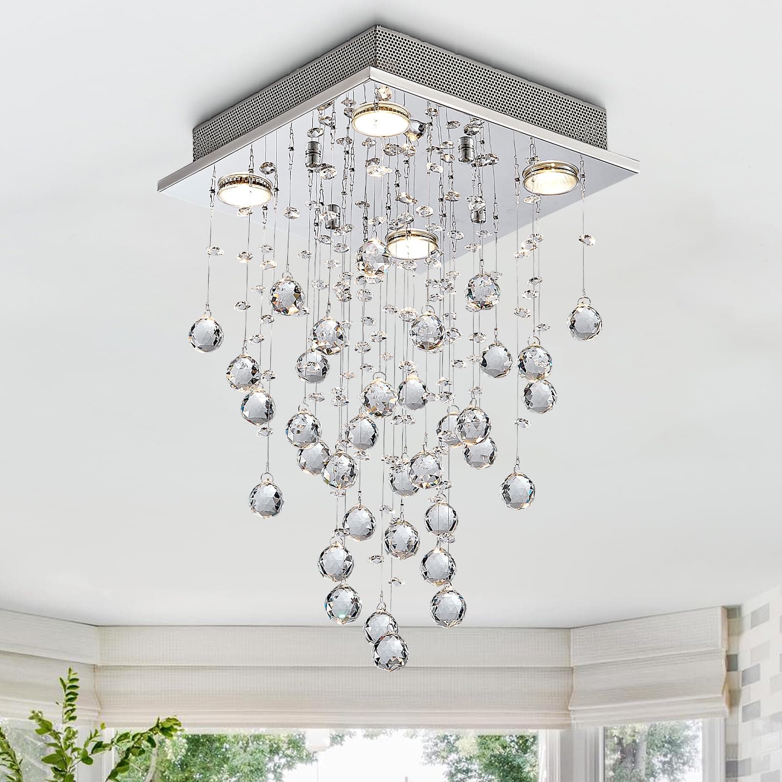 Chrome Crystal Flushmount Chandelier