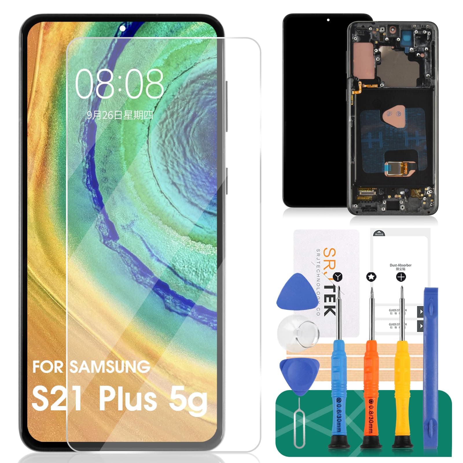 for Samsung Galaxy S21+ 5G Screen Replacement for Galaxy S21 Plus 5g LCD Screen for Samsung S21+ 5G Display for SM-G996B SM-G996U Digitizer Touch Screen Assembly Repair Part with Frame