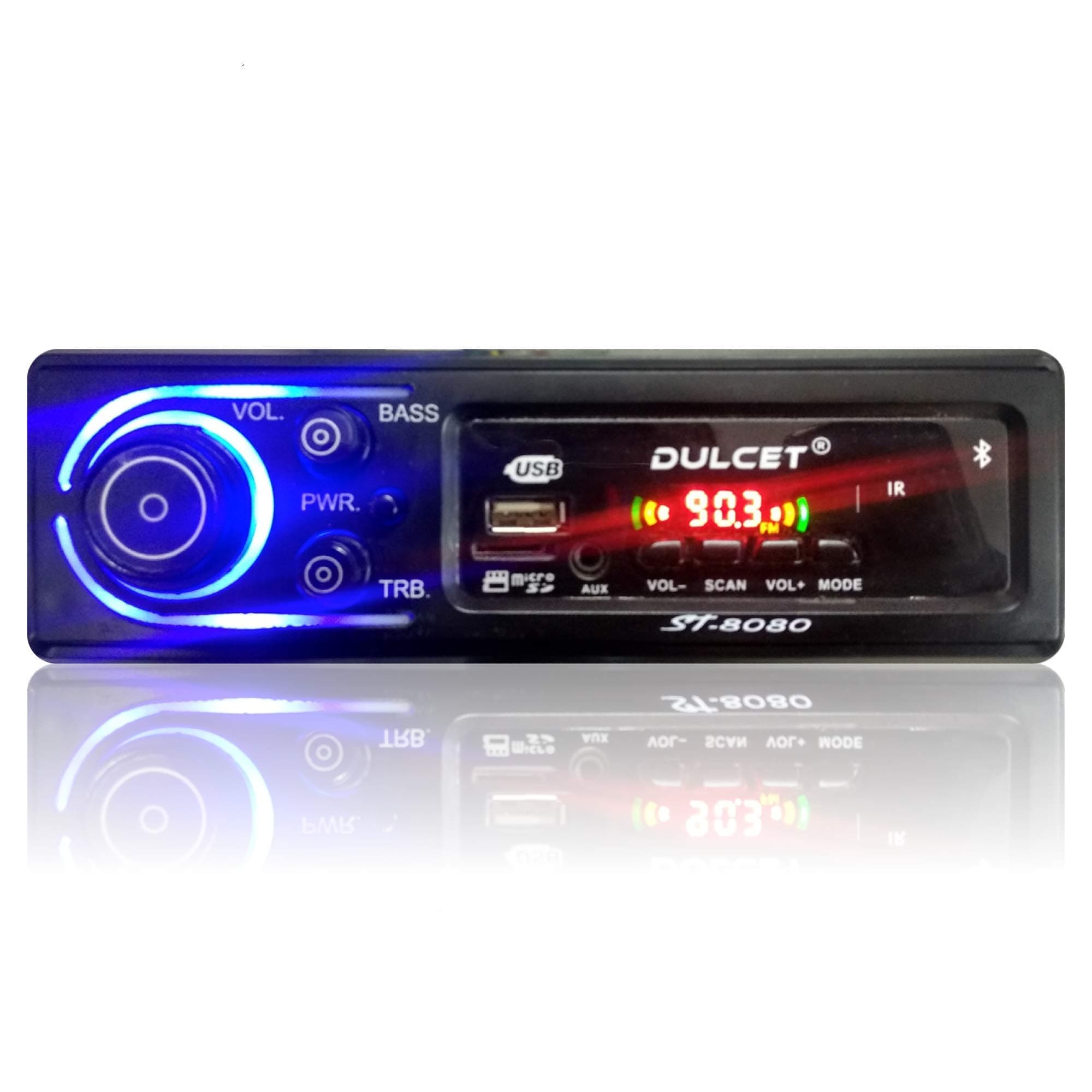 Dulcet DC-ST-8080 Double IC High Power Universal Fit Mp3 Car Stereo with Bluetooth/USB/FM/AUX/MMC/Remote & Built-in Equalizer with Bass & Treble Control [Also, Includes a Free 3.5mm Aux Cable]