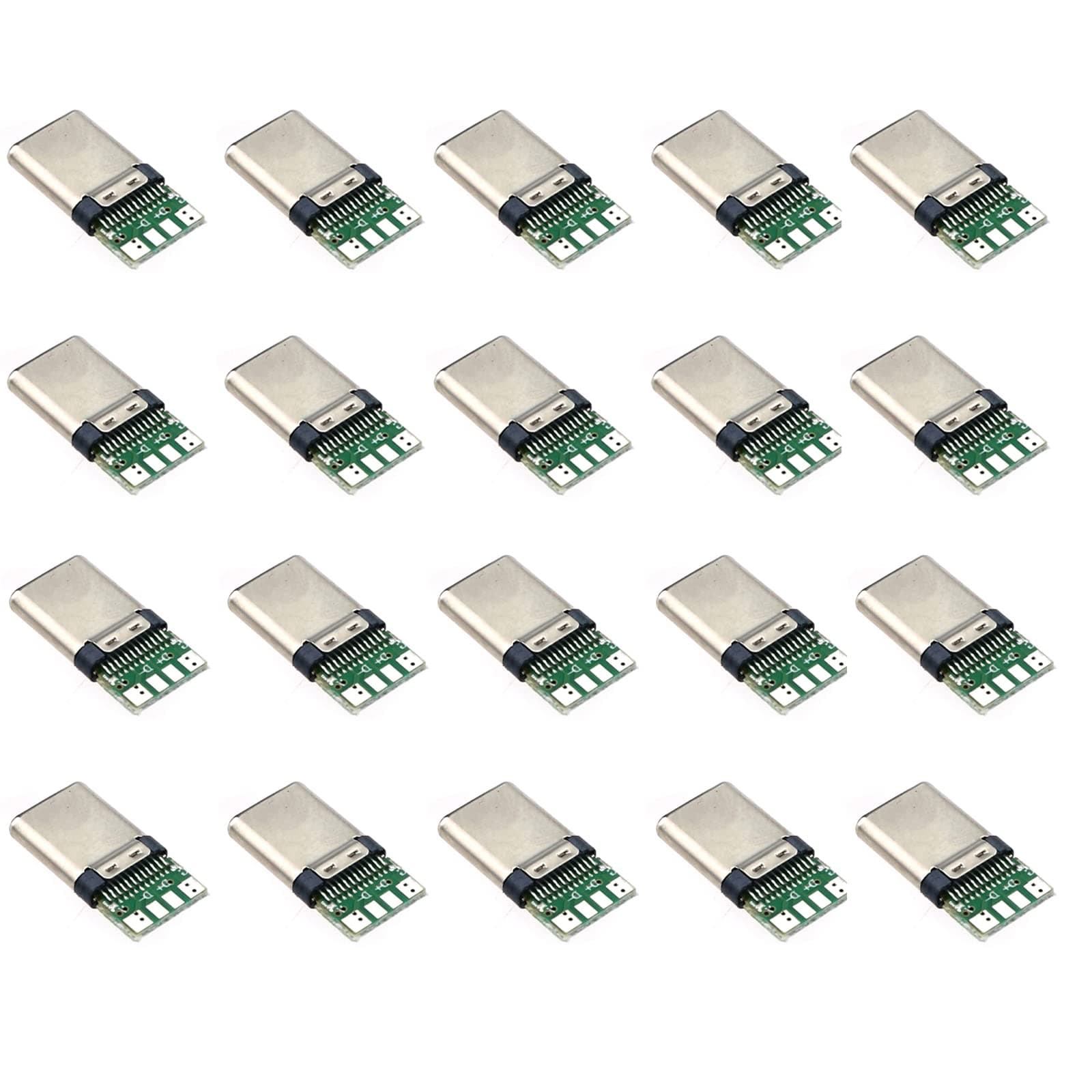 Teansic 20 Pcs USB 3.1 Type C Male Plug Socket Connector with PCB Board 24 Pin DIY Data Line Interface Male Socket