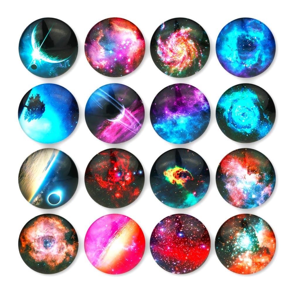 Starry Sky Pattern Refrigerator Magnets - 16 Pack Fridge Magnets for Refrigerator Office Cabinets Whiteboards Photo, 1.35 Inches Diameter, Best Housewarming Home Decorations Gift.