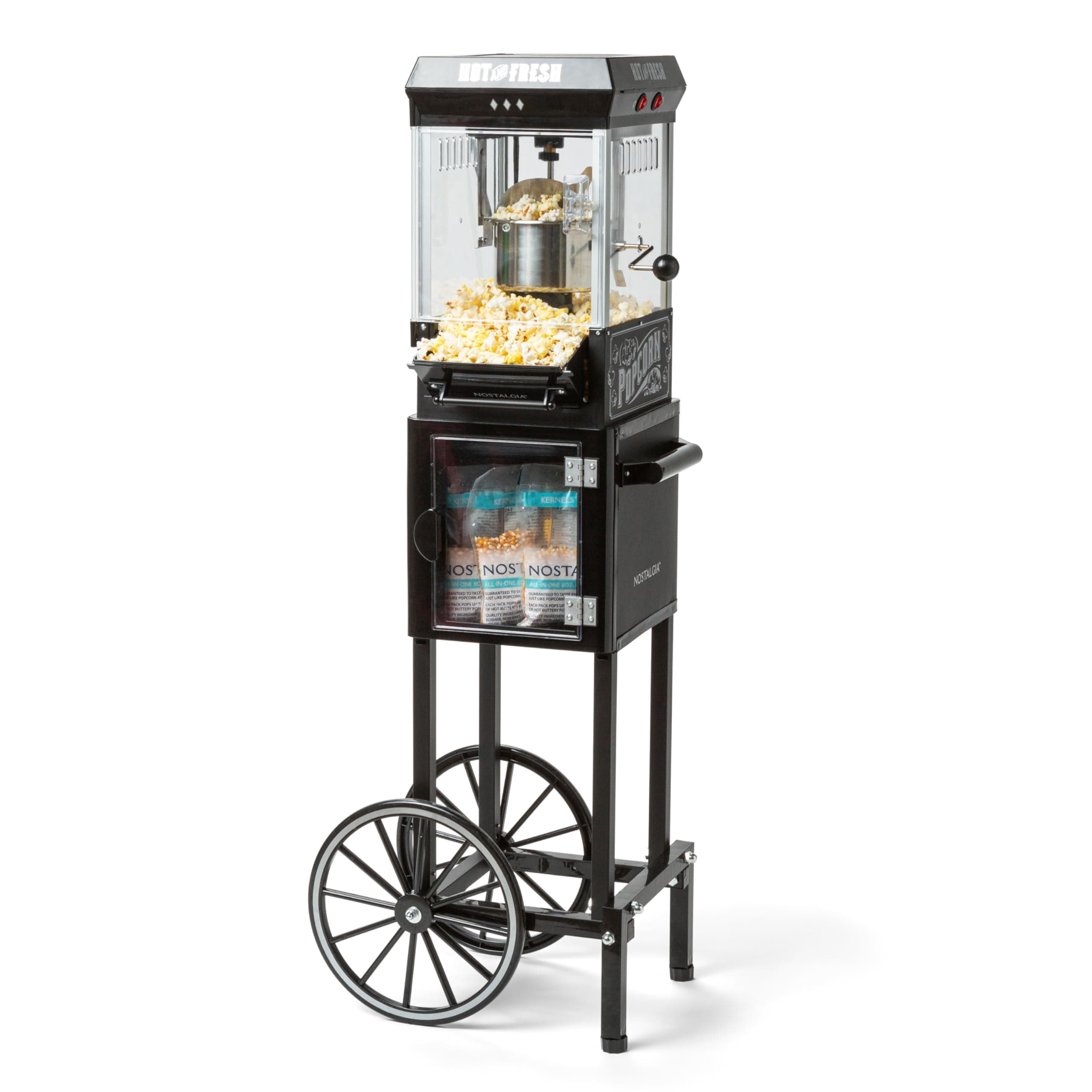 Nostalgia Popcorn Maker Machine - Professional Cart With 2.5 Oz Kettle Makes Up to 10 Cups - Vintage Popcorn Machine Movie Theater Style - Black