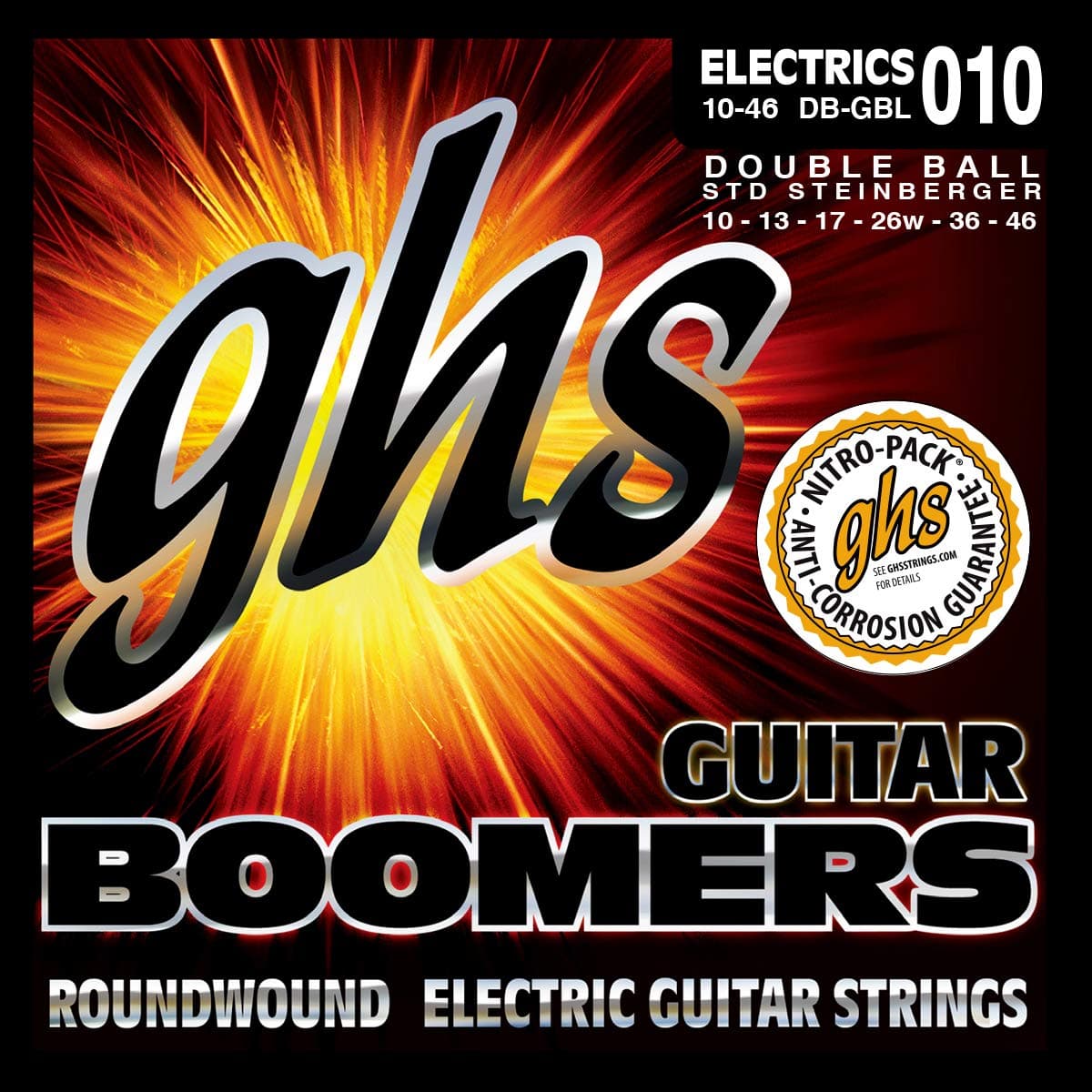 GHS Boomers Double Ball-End Electric Guitar Strings – Light 10-46 (DB-GBL) – Nickel-Plated Steel Roundwound – Bright, Balanced & Durable Tone – Fits Headless Guitars – Made in USA