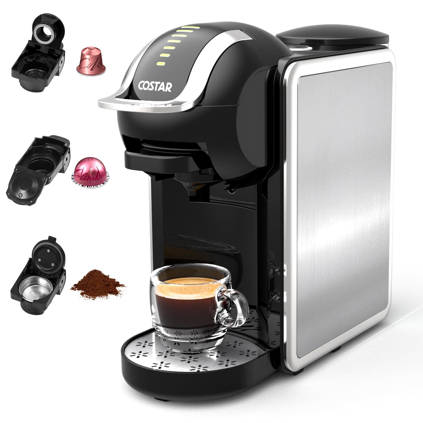 Costar 3-in-1 Espresso Machine, 20 Bar Coffee Maker Compatible with Nespresso Original, Dolce Gusto Capsule, and Coffee Powder, Adjustable Volume, Fast Heating System Coffee Machine for Home Office