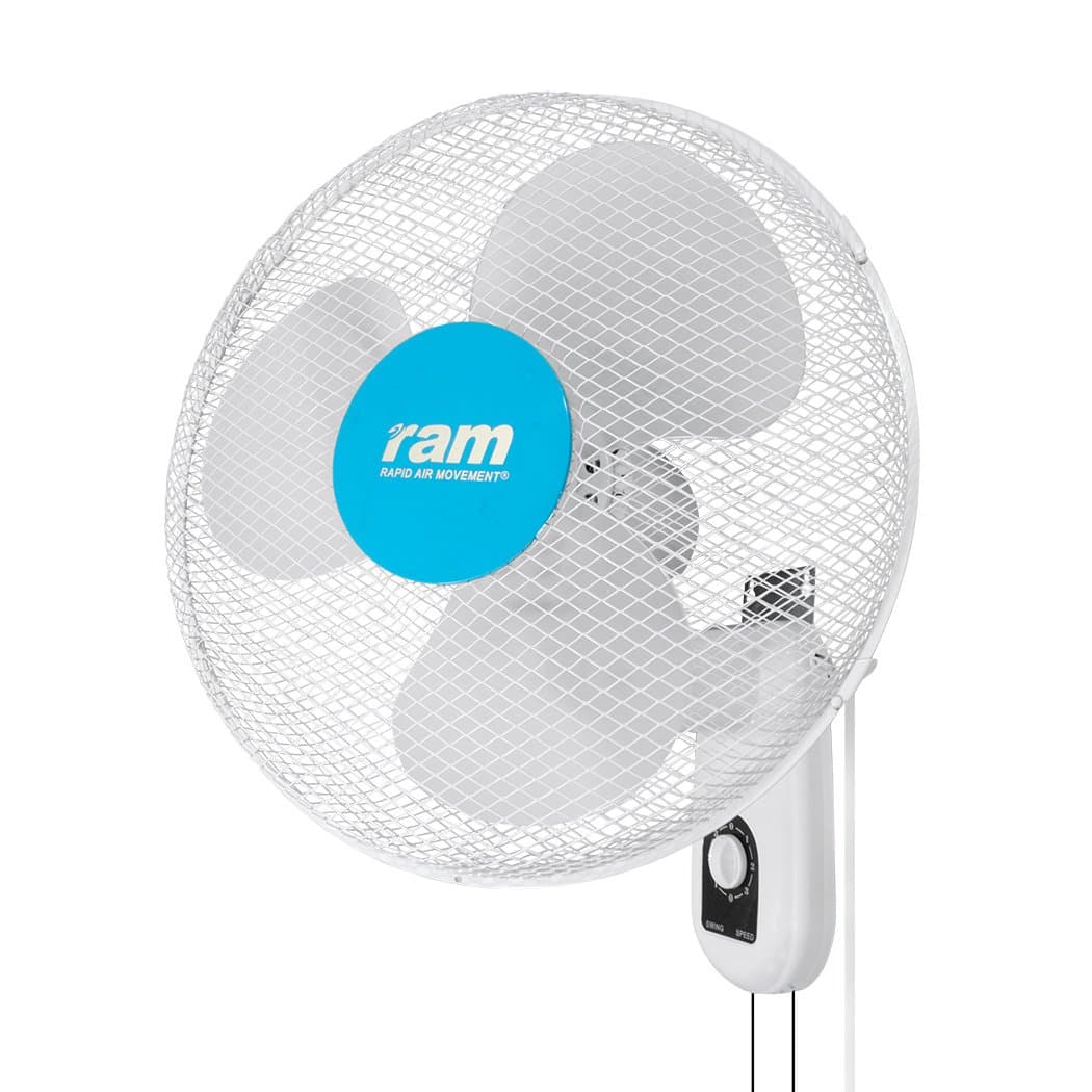 RAM Oscillating Pull-Cord Wall Fan, 40W with 3 Speed Settings Mounted Summer Cooling Fan For Home Office Bedroom Greenhouse & Garage With Tilt Head Easy Install High Powerful Airflow