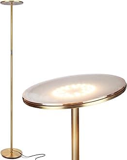 Brightech Sky Flux Dimmable LED Floor Lamp – Super Bright Floor Lamp with 3 Light Modes for Living Room, Office – Torchiere Standing Touch-Lamp, Tall Torch Lamp for Bedroom & Reading - Brass