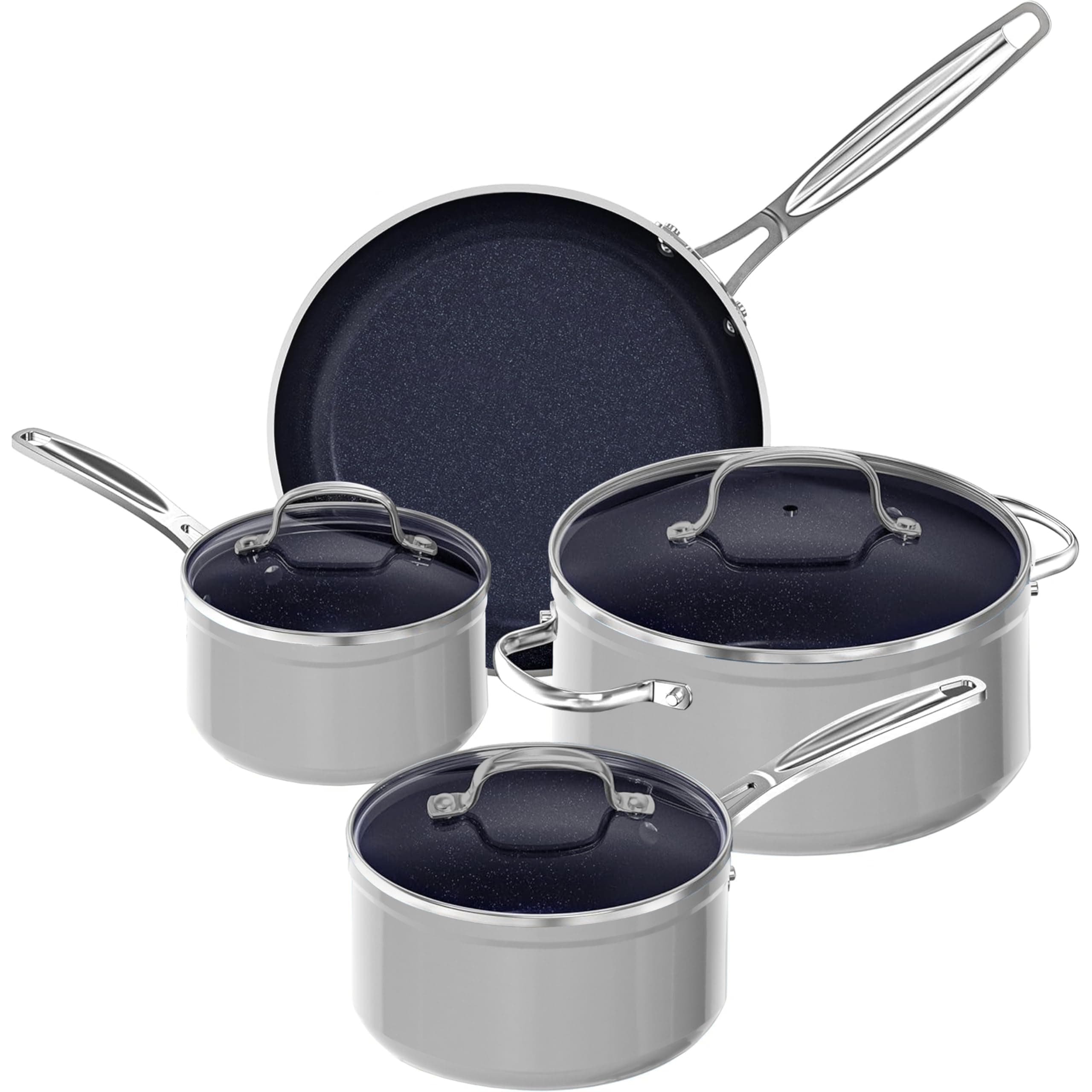 - 7pc Cookware Set Healthy Duralon Blue Ceramic Nonstick Coated, Diamond Infused Scratch-Resistant, PFAS Free, Oven Safe, Induction Ready & Evenly Heats, Tempered Glass Lids & Stay-Cool Handle