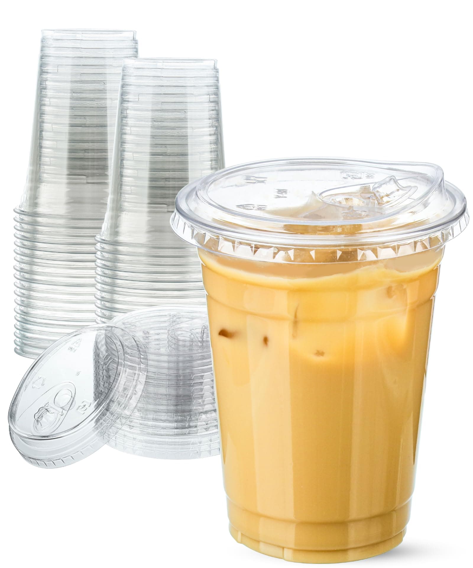 16 oz Clear Plastic Cups with Sip-Lids, 25 Sets Disposable Plastic Iced Coffee Cups with Strawless Lids, To Go Coffee Cups for Smoothie, Milkshake, Cold Drinks
