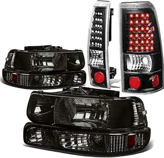 Auto Dynasty Compatible with Chevy Silverado GMT800 4pc Pair of Smoked Lens Amber Corner Headlight + Black Clear Lens LED Tail Light