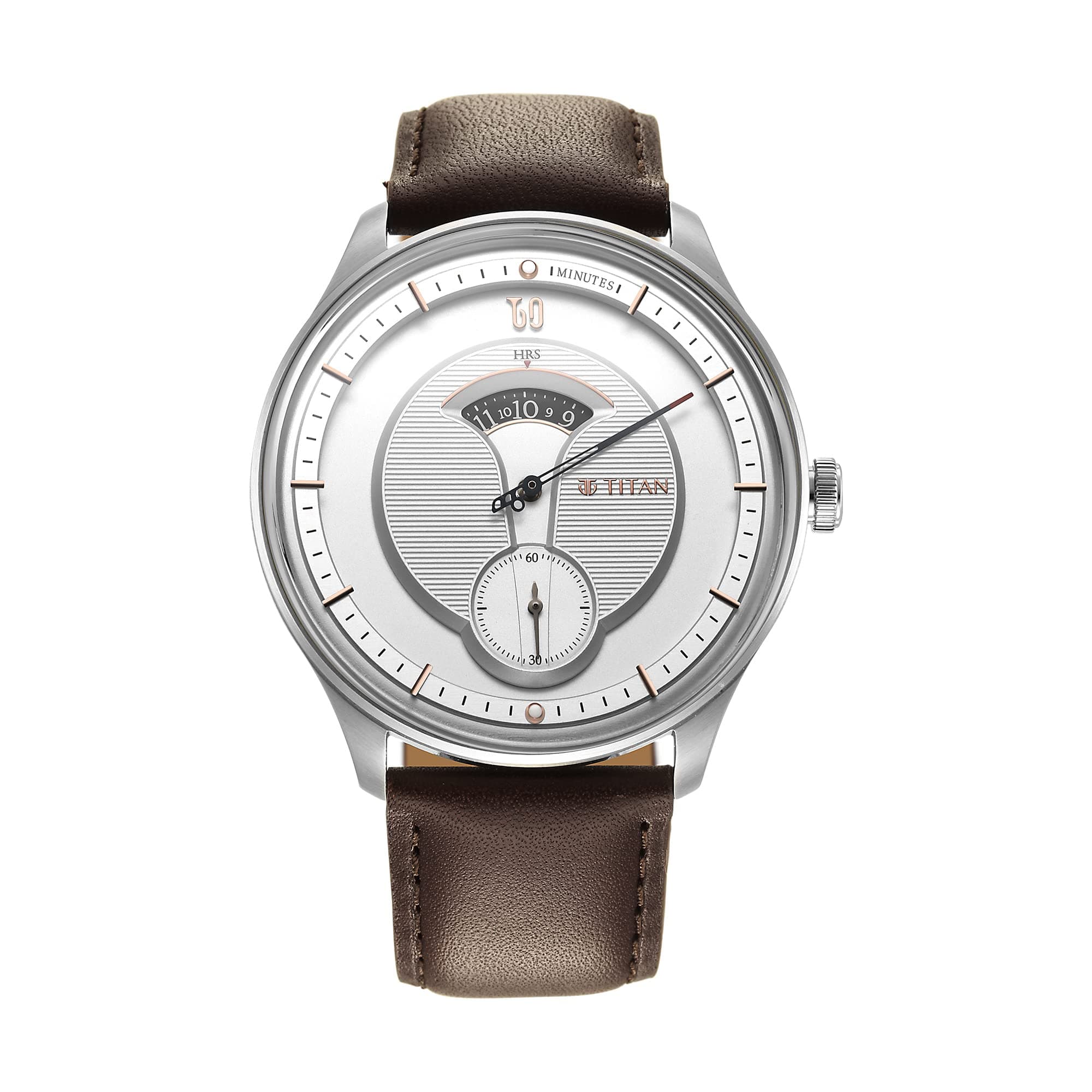 Titan Quartet Quartz Analog White Dial Brown Leather Strap Watch for Men - NT1890SL01