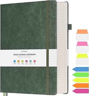 College Ruled Notebook, Large B5 Lined Journal Notebook, 314 Numbered Pages Work Notebook with Index Stickers, 100gsm Thick Paper, Hardcover Vegan Leather Journal for Women Men School Office, Green