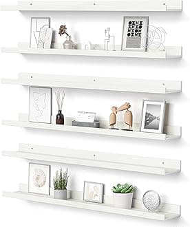 upsimples Floating Shelves for Wall, 35.5 Inch Shelves for Decor Storage Set of 6, Wall Mounted Wood Shelf for Bedroom, Living Room, Bathroom, Kitchen, Long Picture Ledge Shelves, White