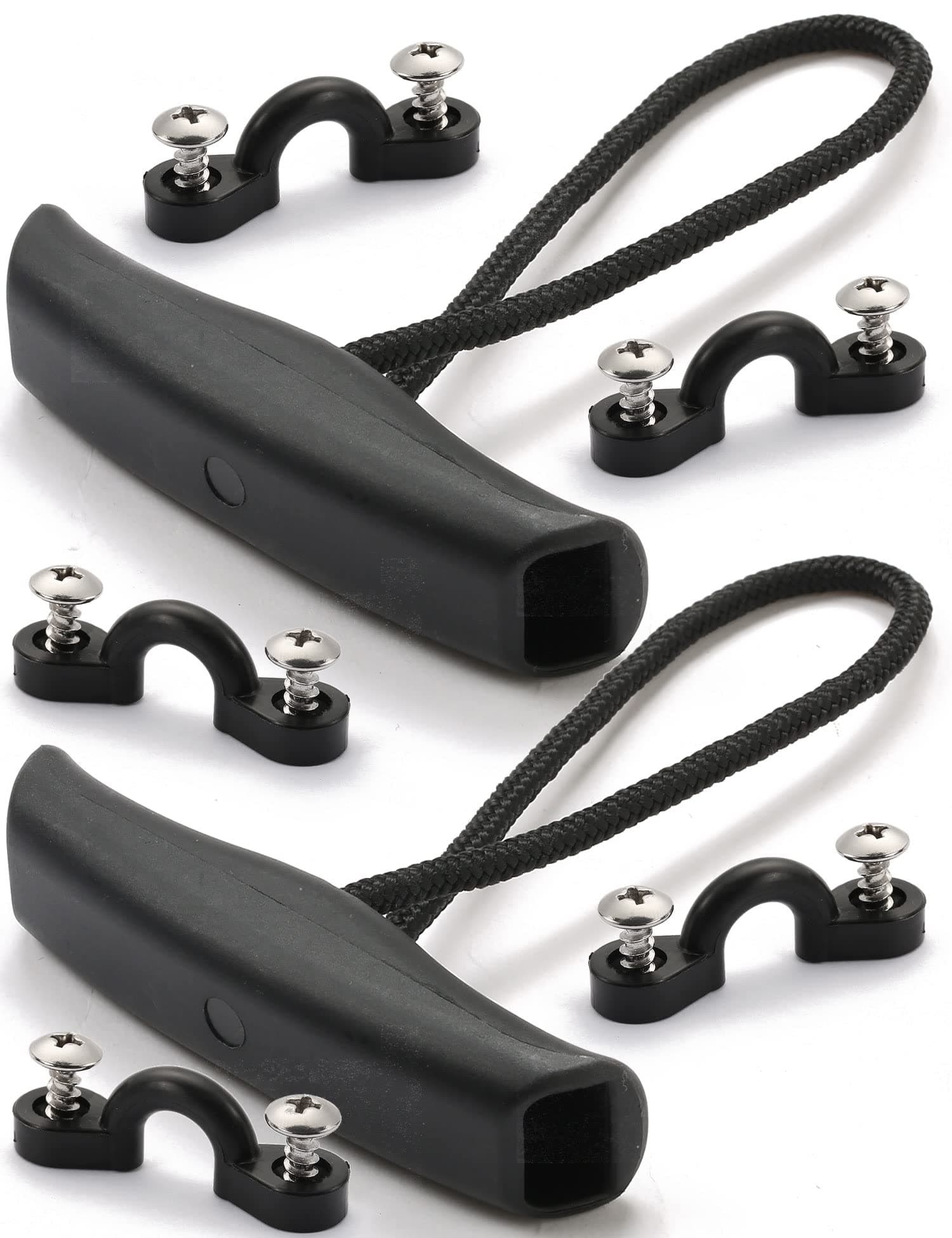 Borogo 2 PCS Kayak Canoe Carry Handle Pull Handle T-Handle with Cord and 5PCS Pad Eyes - 10 PCS Screws Replacement Hardware Parts Kit