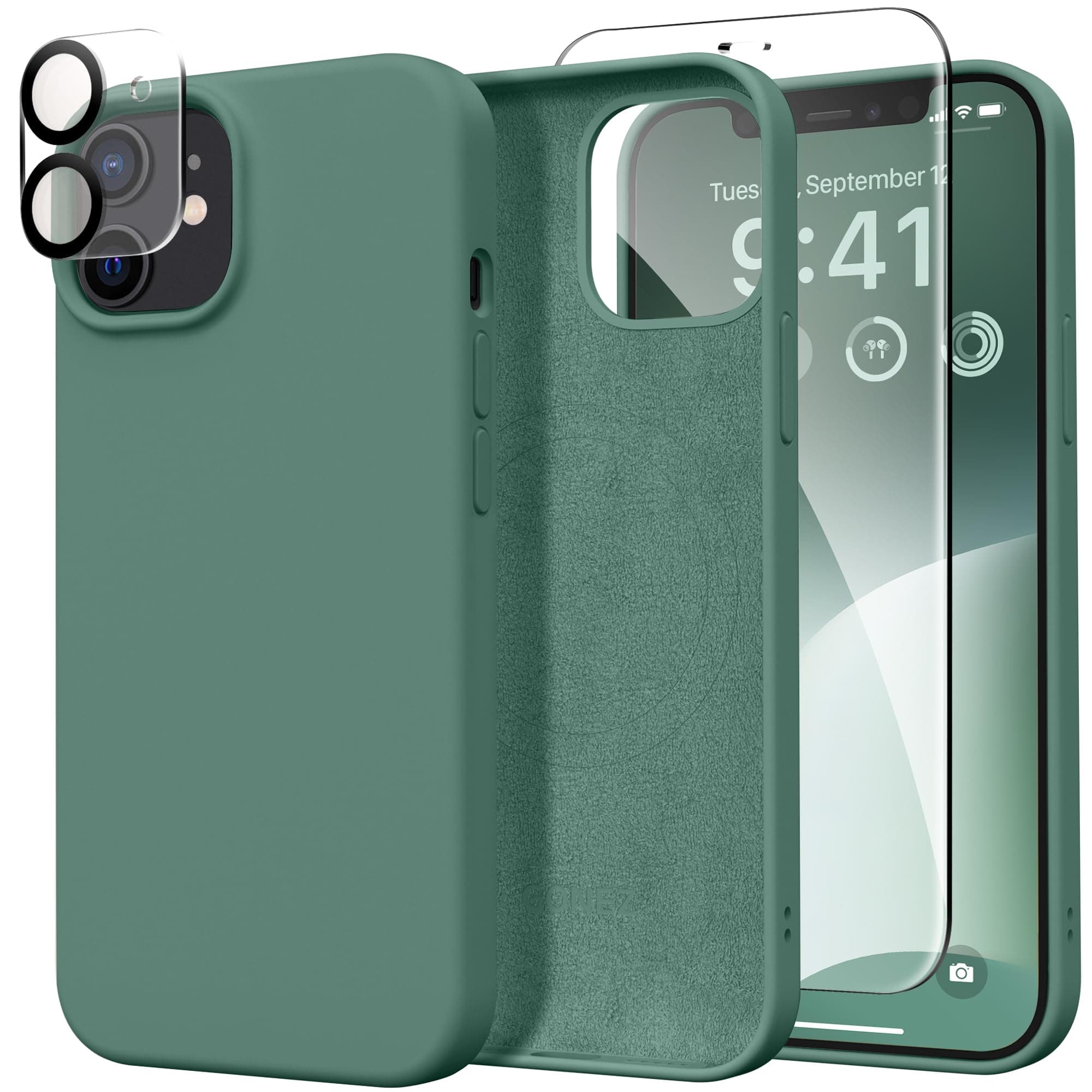 Magnetic Silicone for iPhone 12 Case and iPhone 12 Pro Case, [Compatible with MagSafe][1X Camera Protector + Screen Protector], Microfiber Lining Shockproof Phone Cover 6.1", A1-Midnight Green