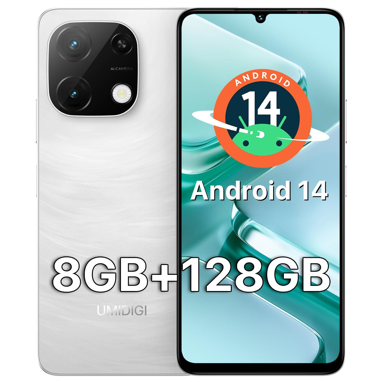 G9T Cell Phone, Android 14 Smartphone Unlocked, 6.75" HD+ 90Hz Display, 5000mAh Battery, 18W Fast Charging, 8(4+4)+128GB/1TB TF, 13MP Camera, AI Face & Fingerprint Unlock, 4G Dual SIM, GPS