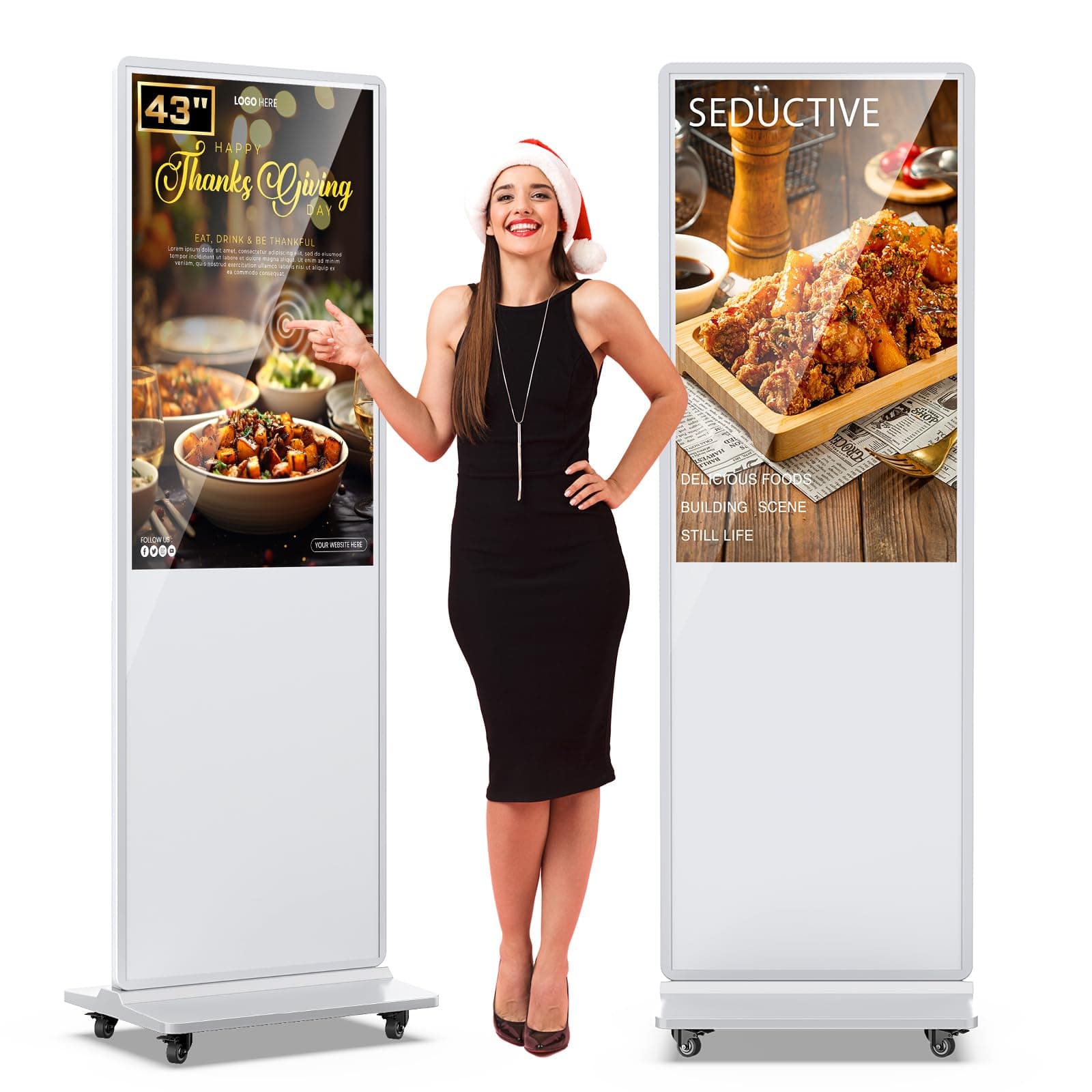 43 Inch Digital Display Screen, 4K UHD Touch Screen Kiosk with Auto Media Player, LCD Digital Signage Display Totem, Interactive Floor Standing Signage for Advertising & Retail Store