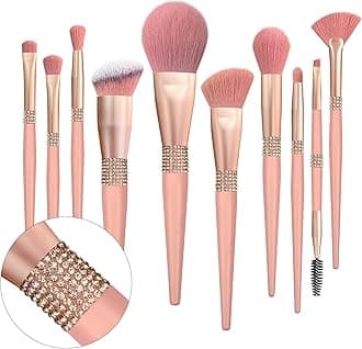 LORYPMakeup Brushes Set -Premium Synthetic Foundation Concealer eyeliner eyebrow Contour Diamond make up brush set for Women (10 Pcs-Pink)