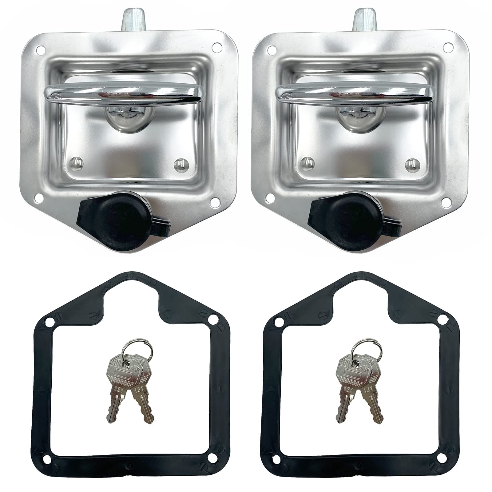 2 Pcs L8815 Tool Box Latch T Handle Latches with Lock Highly Polished Stainless Steel for Trailer Door RV Camper Truck Bed Toolboxes - Folding with Gasket