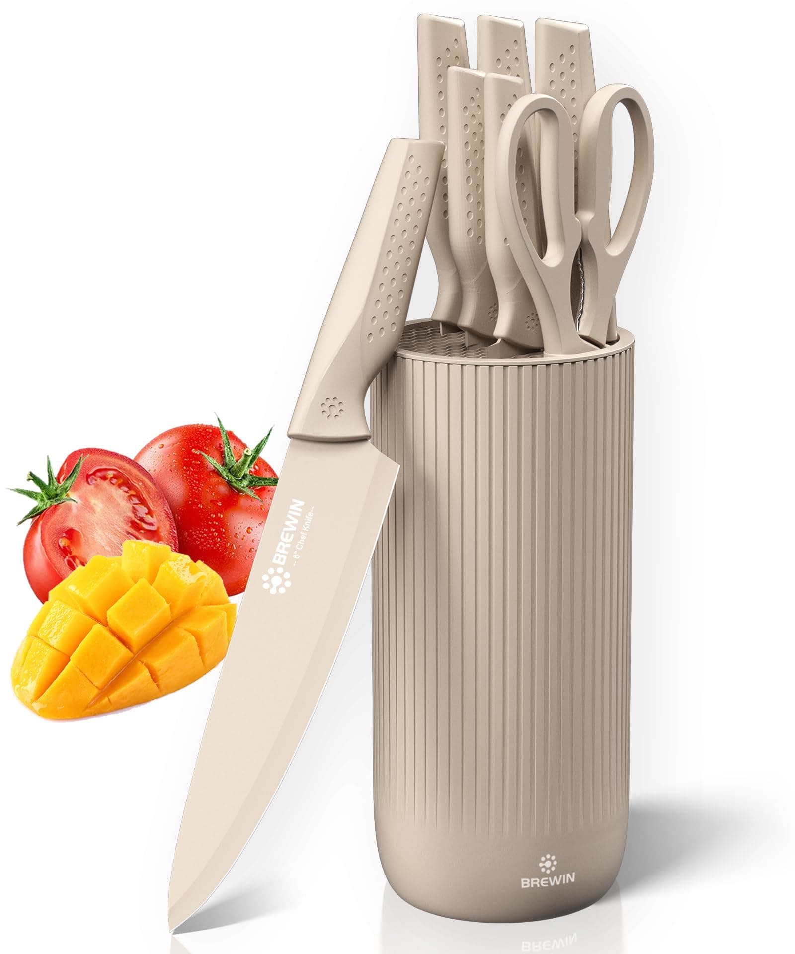 Knife Set, Brewin Kitchen Knife Set, Knives Set for Kitchen, Universal Knife Block, Utility Knife Block Set, New Home Essentials, Apartment Essentials, Dishwasher Safe