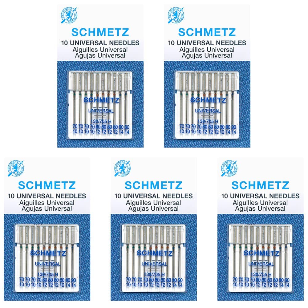 SCHMETZ 50 Schmetz Universal Sewing Machine Needles - Assorted Sizes - Box of 5 Cards