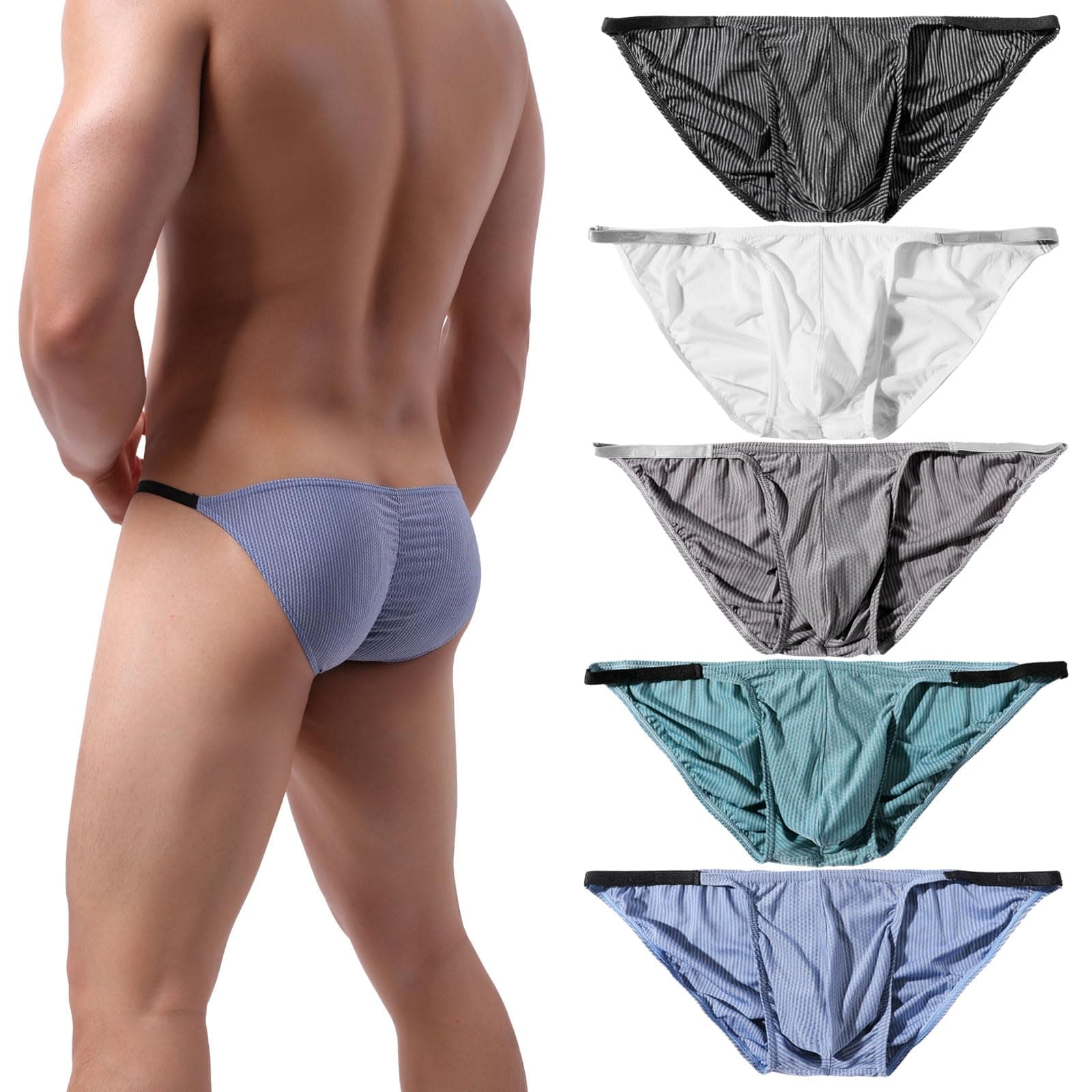 Summer Code Men's Sexy Briefs Elastic Ruched Back Bikini Underwear Pack