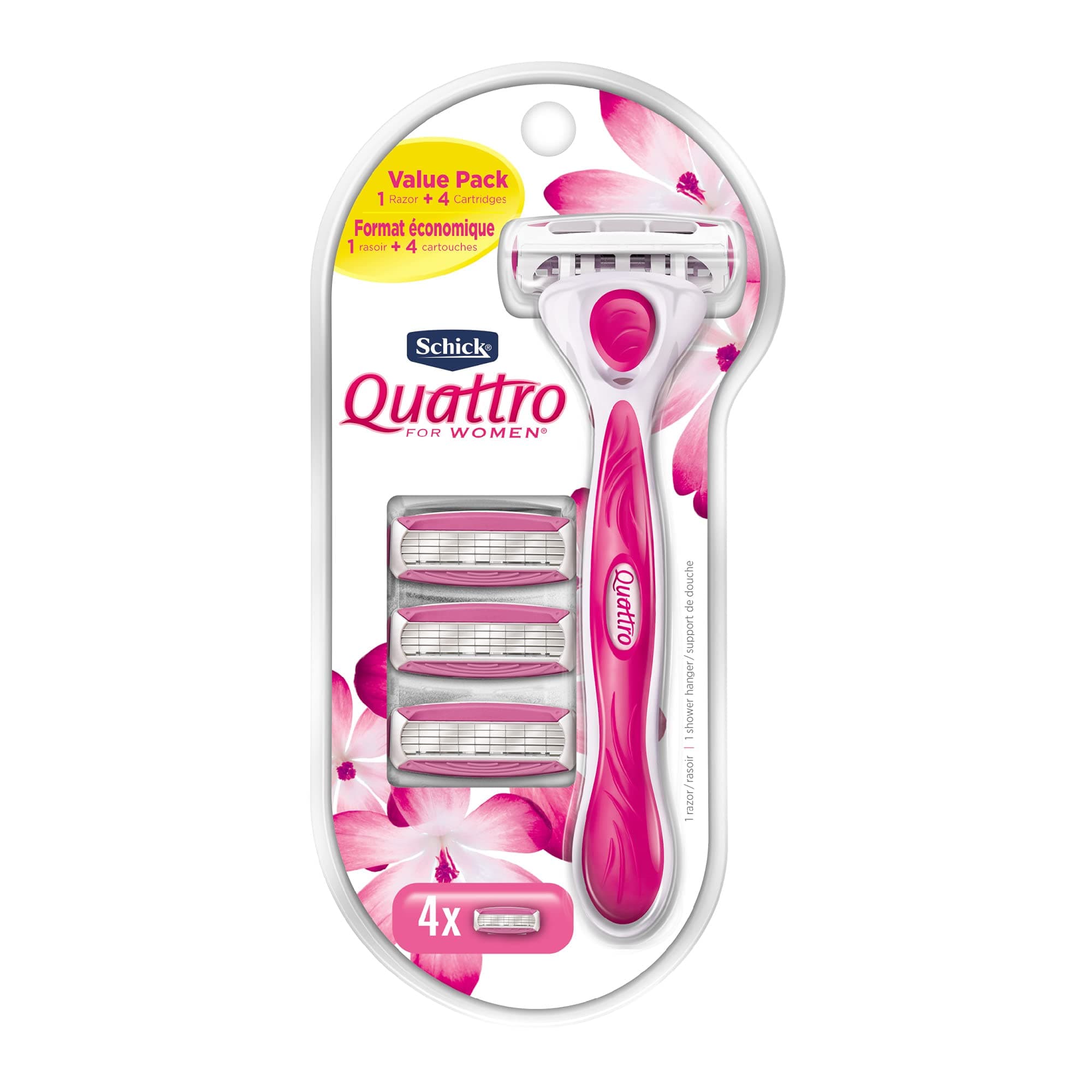 Schick Quattro Womens for Value Pack with 1 Razor and 4 Razor Blade Refills