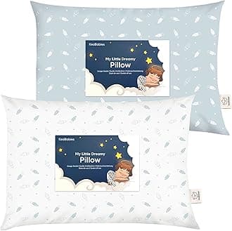 KeaBabies 2-Pack Toddler Pillow 13x18 - Soft Organic Cotton Kids Travel Bed Pillows for Sleeping, School, Nap, Machine Washable, Toddlers 2 to 5, Pillowcase Sold Separately (Spacecrafts)