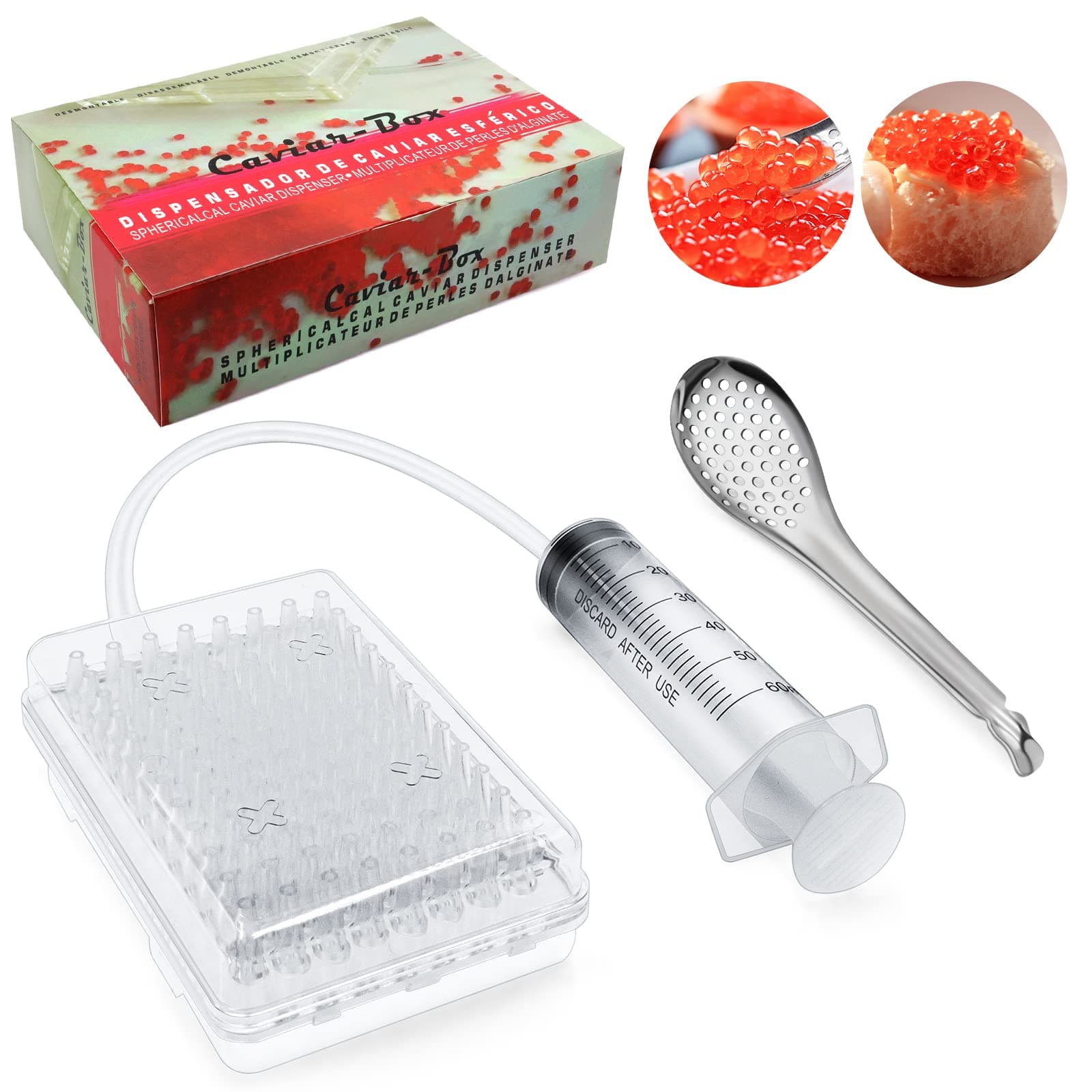 Ortsoon Caviar Maker Box, Spherification Dropper, Spherical Caviar Dispenser Rapid Popping Molecular Gastronomy Kit with Caviar Spoons, Suction Tray & Syringe (caviarmakerbox)