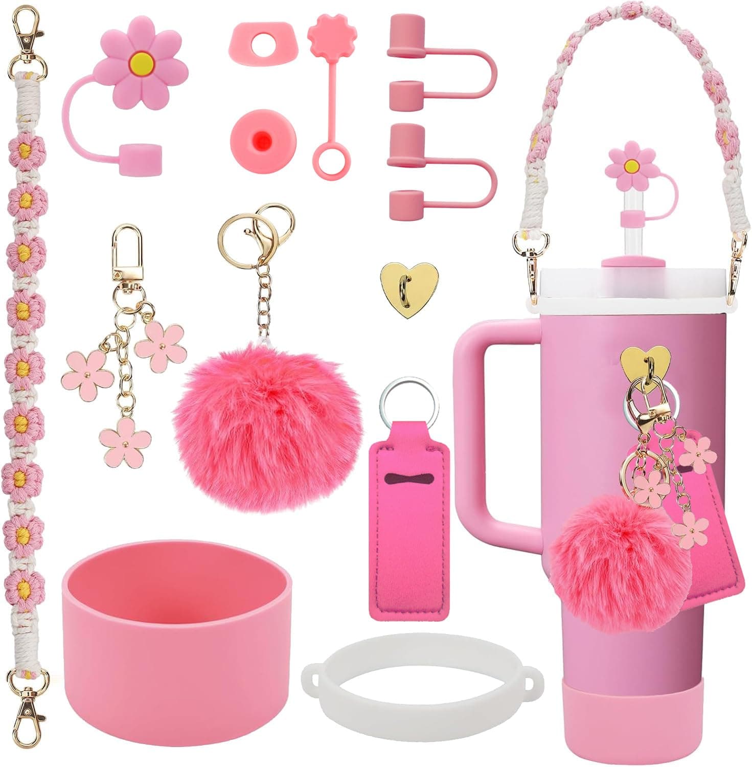 13 Pcs Stanley Cup Accessories Set Including Water Bottle Handle Strap, Siliocne Stanley Cup Boot, Siliocne Straw Cover, Stanley Charms for Stanleys Cup 40oz & 30oz Tumbler