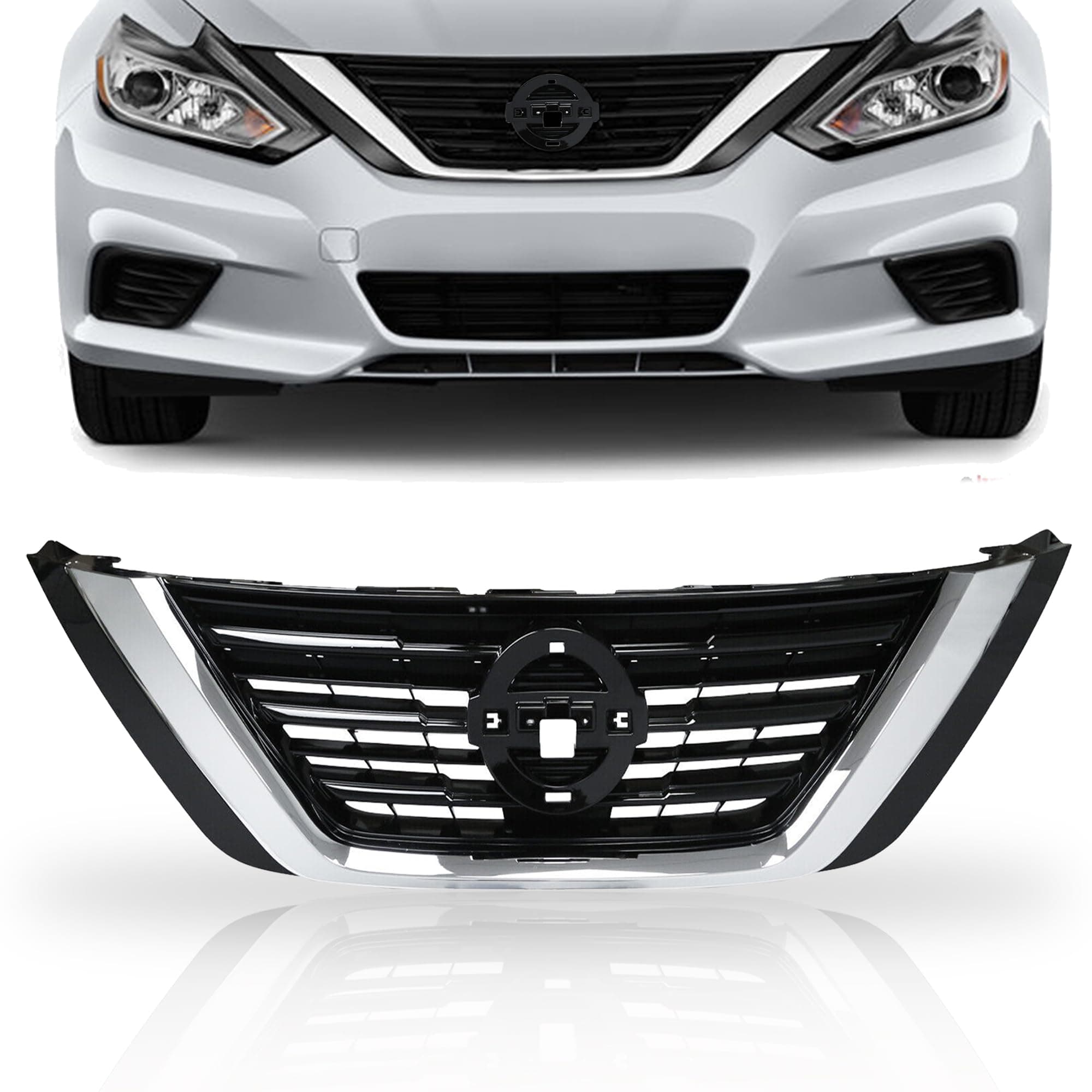PartsFlow Front Bumper Air Intake Grille Chrome Shell Black Insert Upper Grill Assembly For 2016 2017 2018 Nissan Altima NI1200283